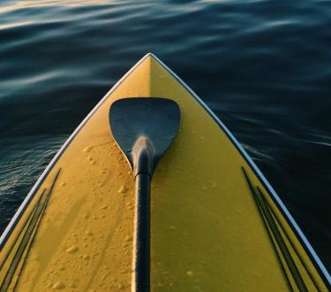 Stand Up Paddle Board On Calm Waters At Dusk, Puget Sound, WA, USA